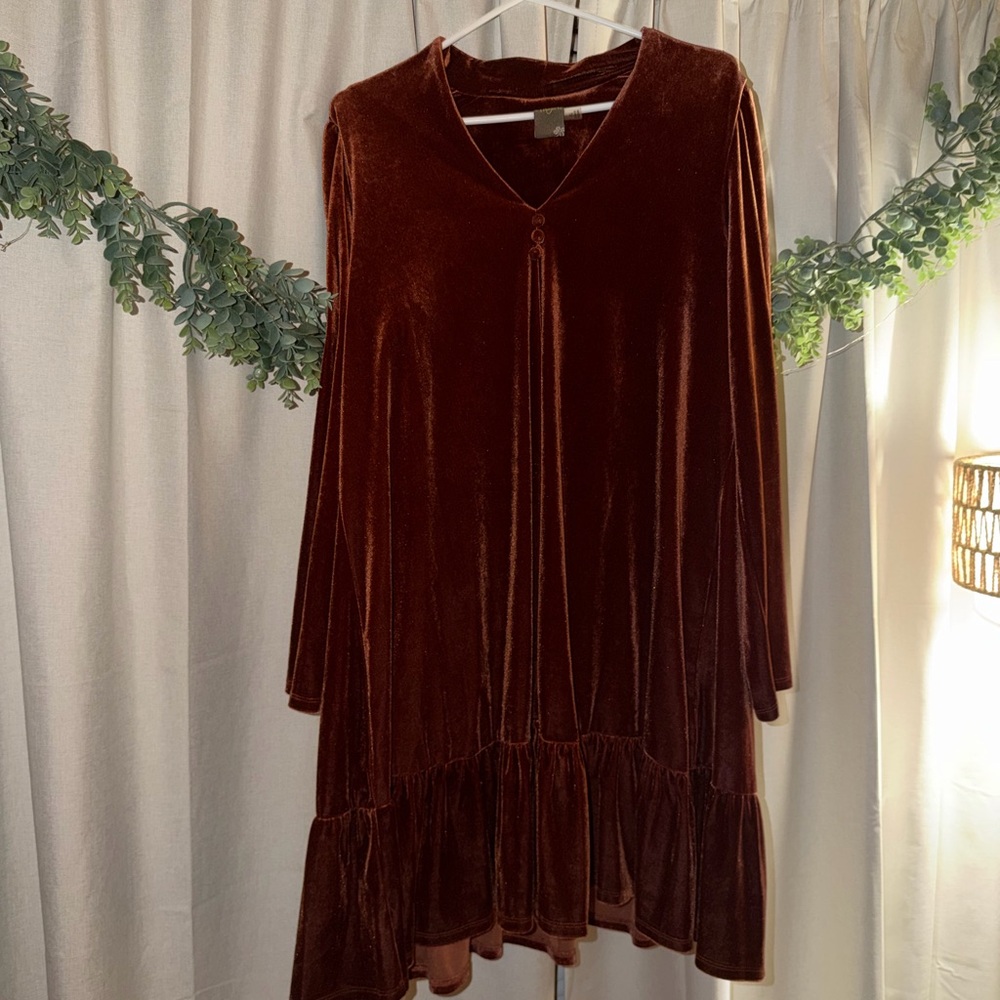 Elegant Velvet Brown Shirt/Dress